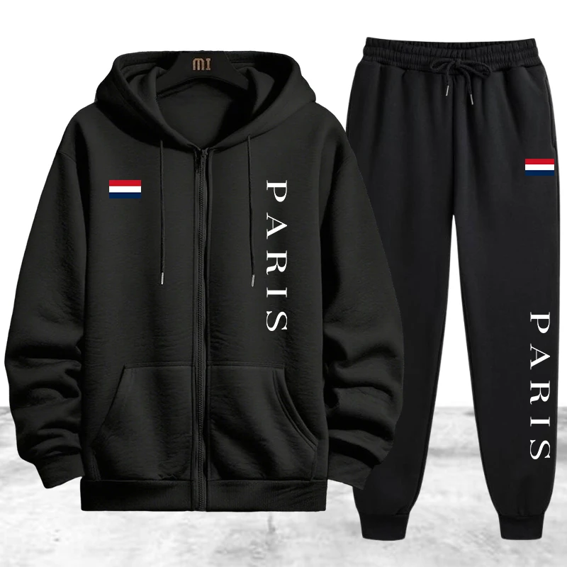 Winter Clothing Material - Paris Printing Erkek Eşofman Günlük Fermuarlı