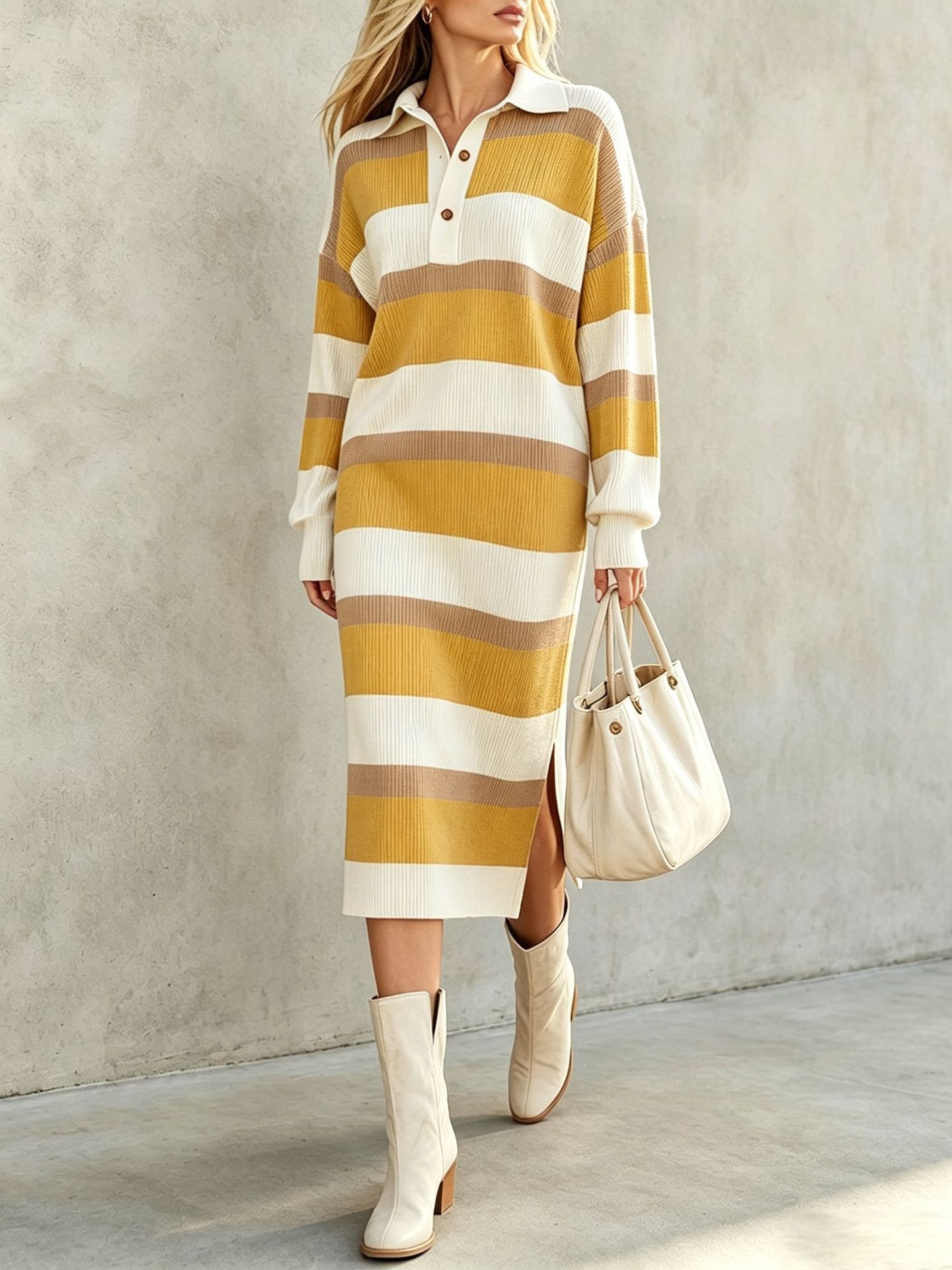 Winter Clothing H&M - Sonbahar Modası Çizgili Örme Kadın Elbisesi