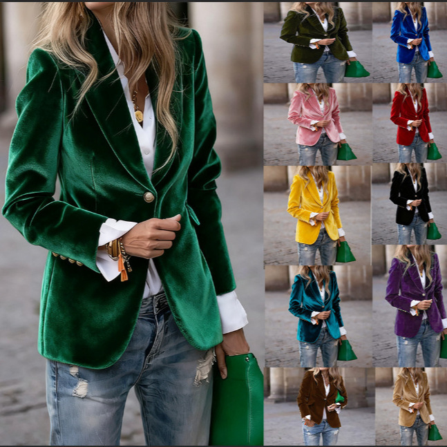 Winter Clothing Work - Bayan Kadife Blazer Yaka Tek Düğme