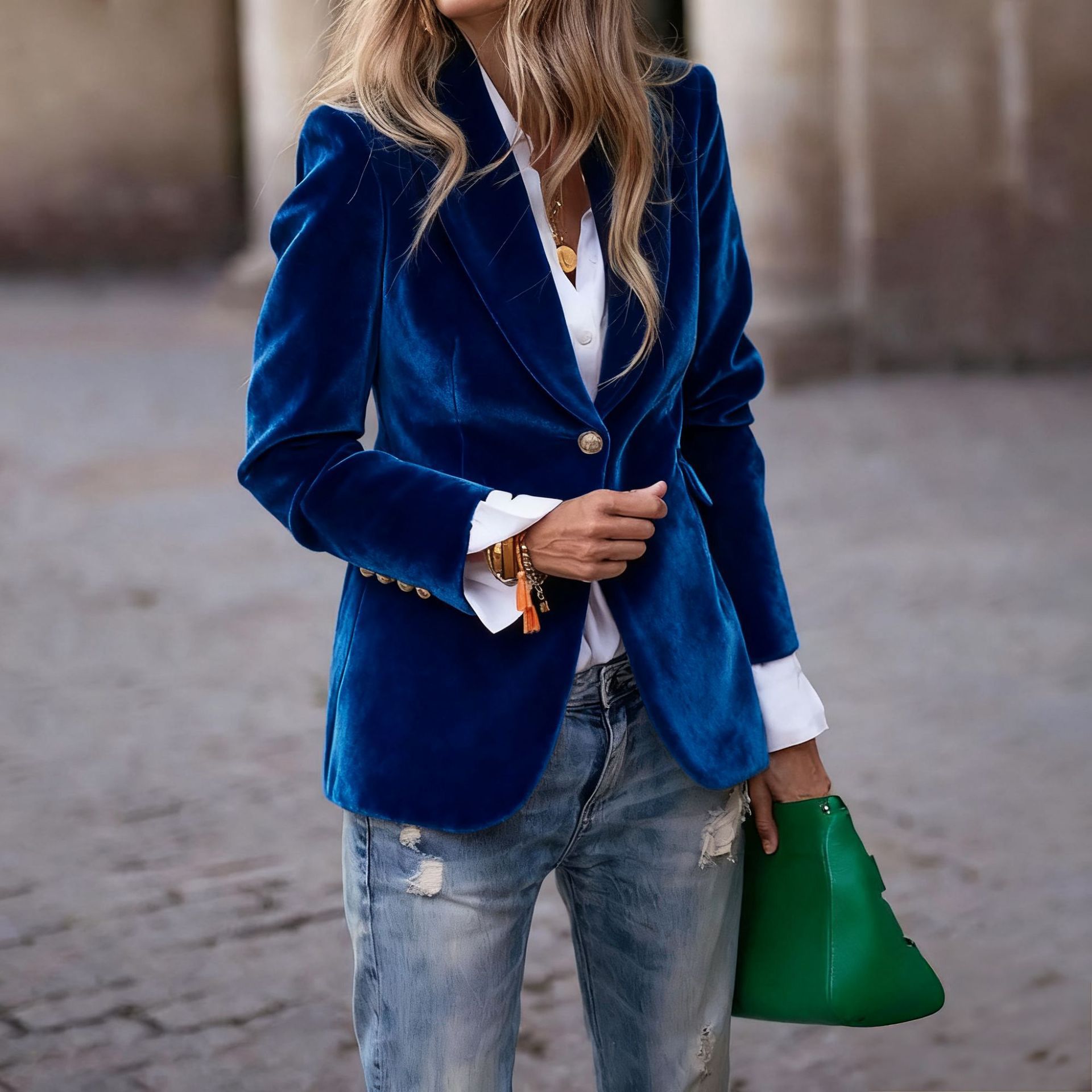 Bayan Kadife Blazer Yaka Tek D - Winter Clothing Work incelemesi ve fiyatı