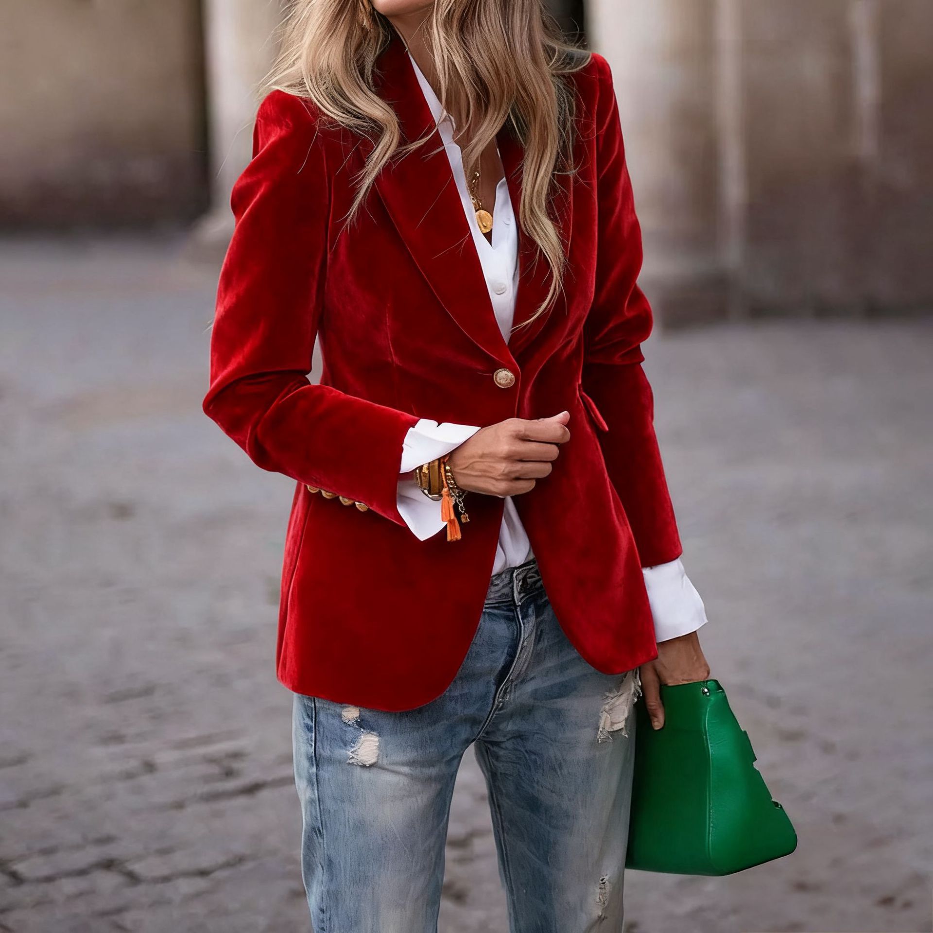 Bayan Kadife Blazer Yaka Tek D - Winter Clothing Work incelemesi ve fiyatı