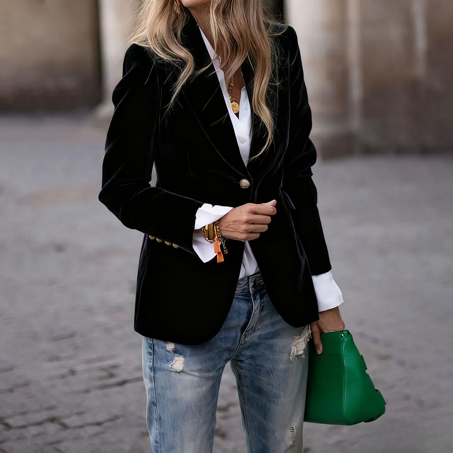 Bayan Kadife Blazer Yaka Tek D - Winter Clothing Work incelemesi ve fiyatı